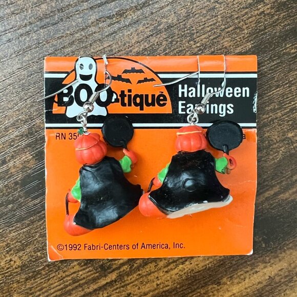 Vintage 90s Halloween Trick-Or-Treat Pumpkin Dangle Earrings Novelty - Picture 4 of 5